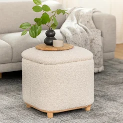 Maribo 19" Storage Ottoman - Ivory Bouclé