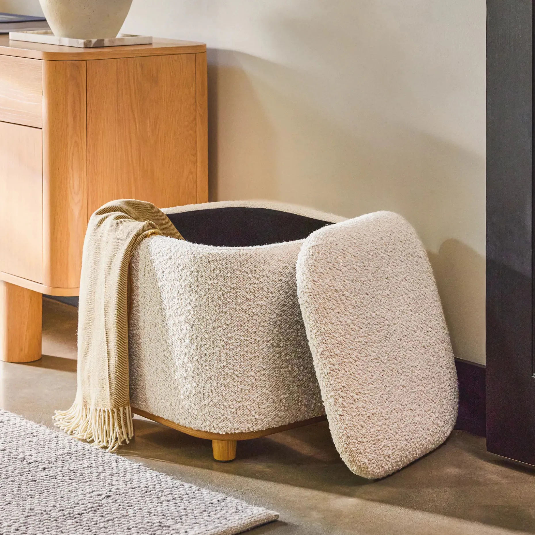 Maribo 19" Storage Ottoman - Ivory Bouclé