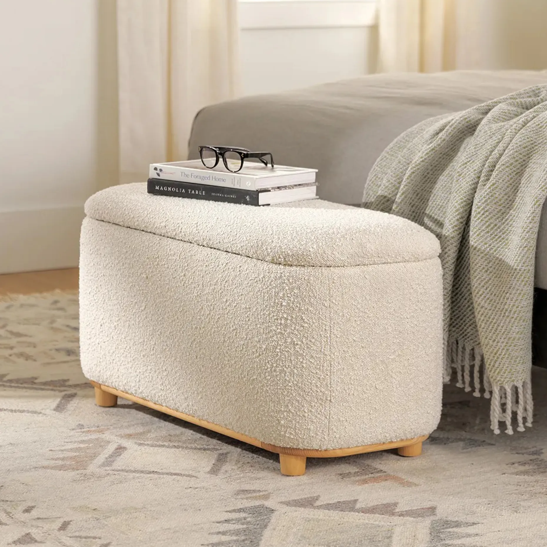 Maribo 32" Storage Ottoman - Ivory Bouclé