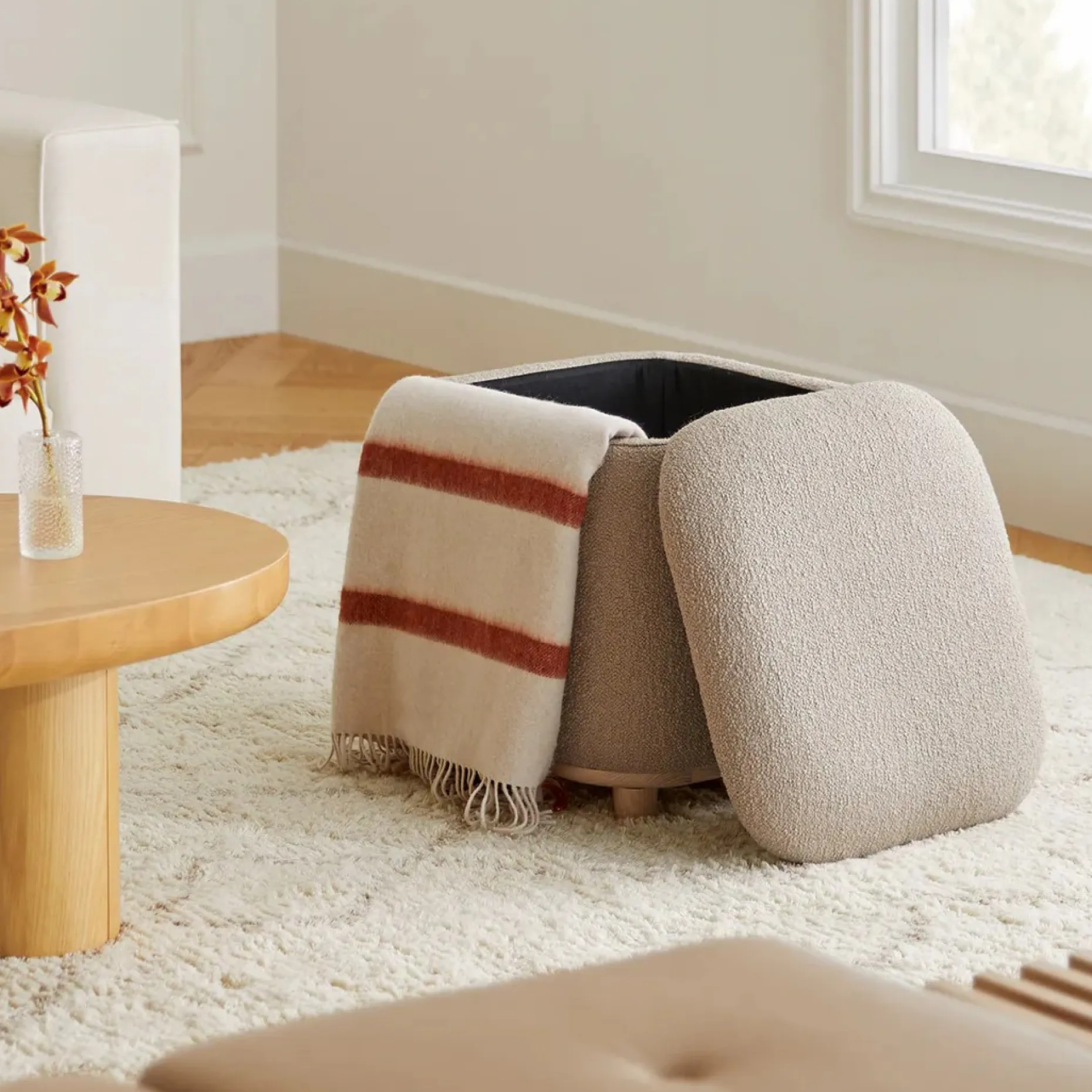 Maribo 19" Storage Ottoman - Sandstone Wool Bouclé