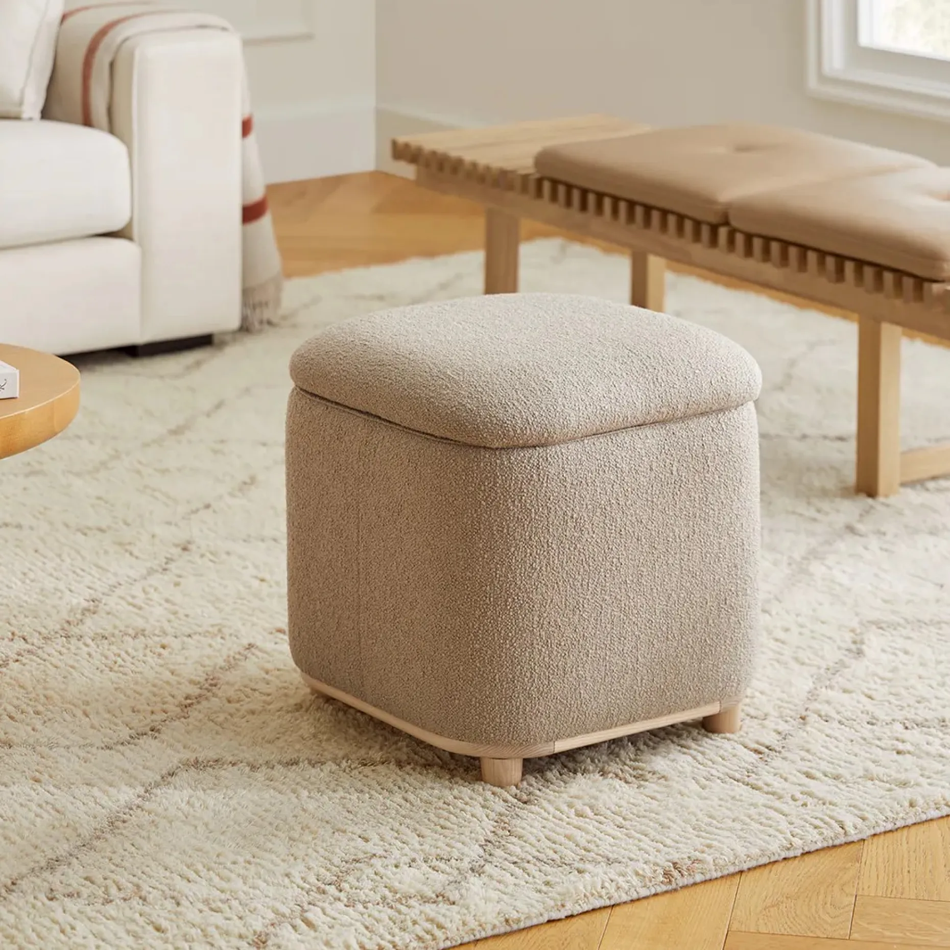 Maribo 19" Storage Ottoman - Sandstone Wool Bouclé
