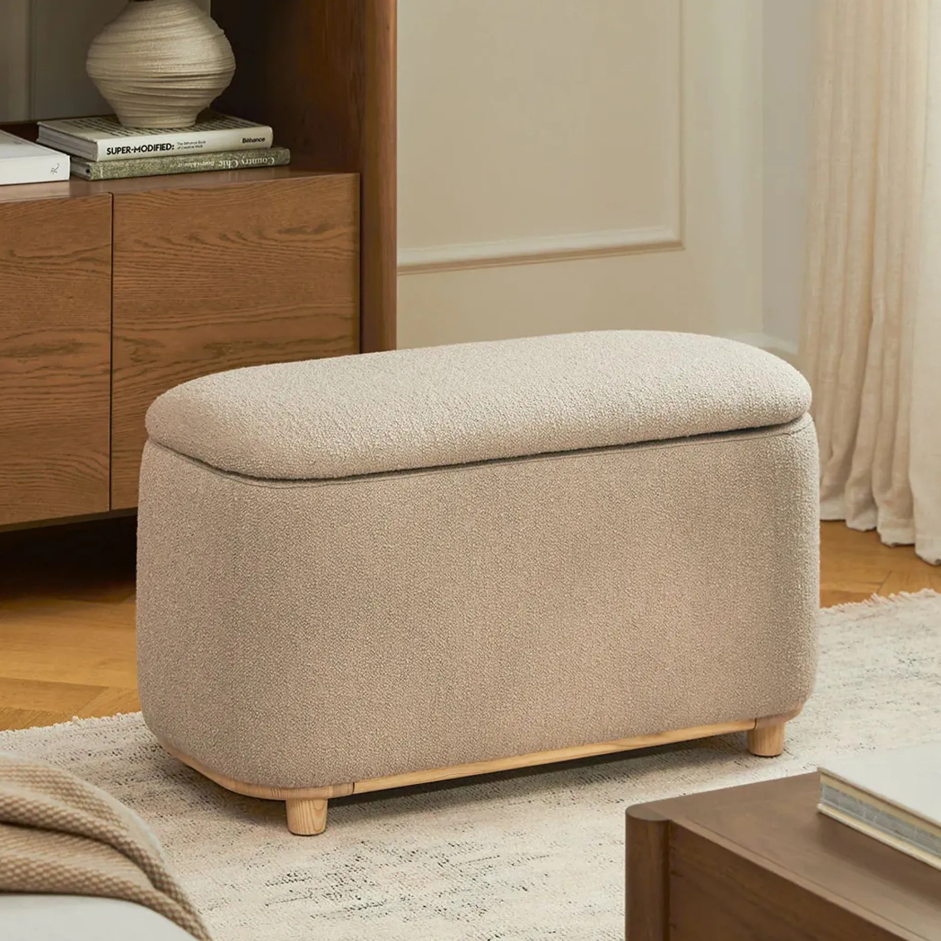 Maribo 32" Storage Ottoman - Sandstone Wool Bouclé