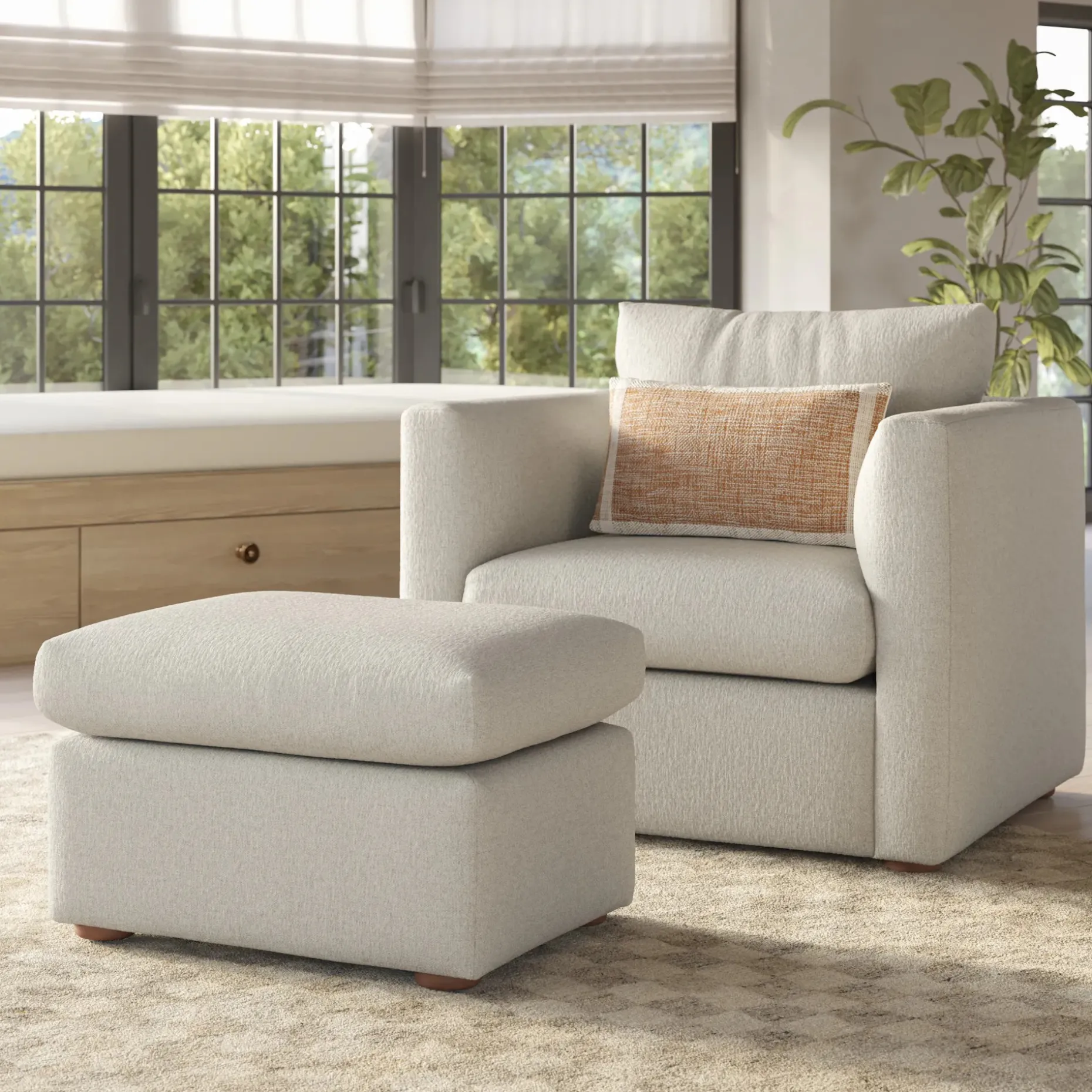 Marina 28.5" Ottoman - Clover Ivory