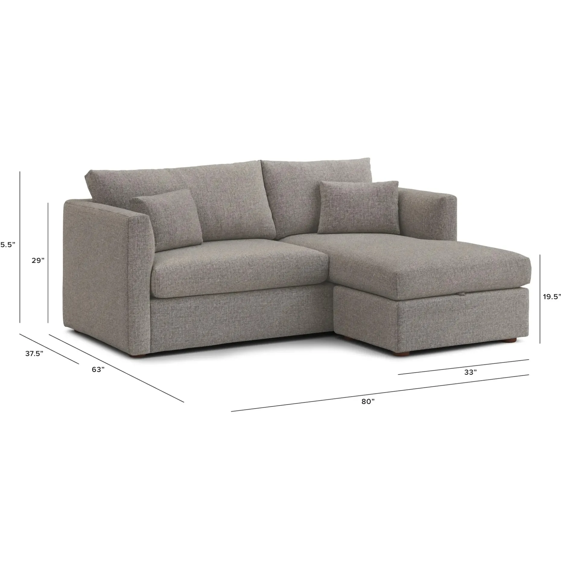 Marina 80" Reversible Storage Sectional - Hestia Gray