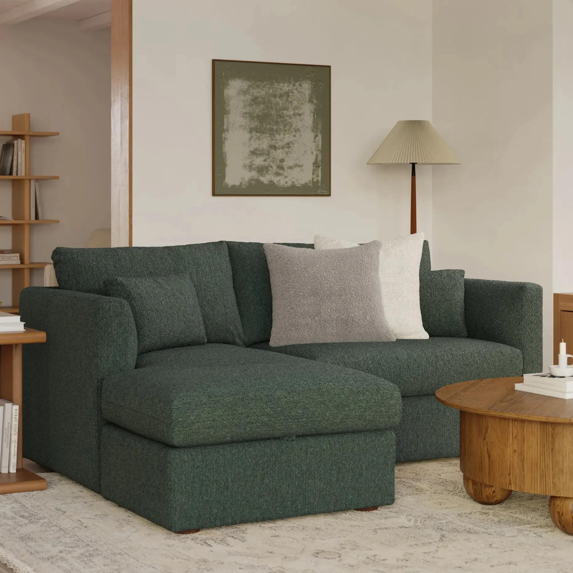 Marina 80" Reversible Storage Sectional - Green Wool Bouclé