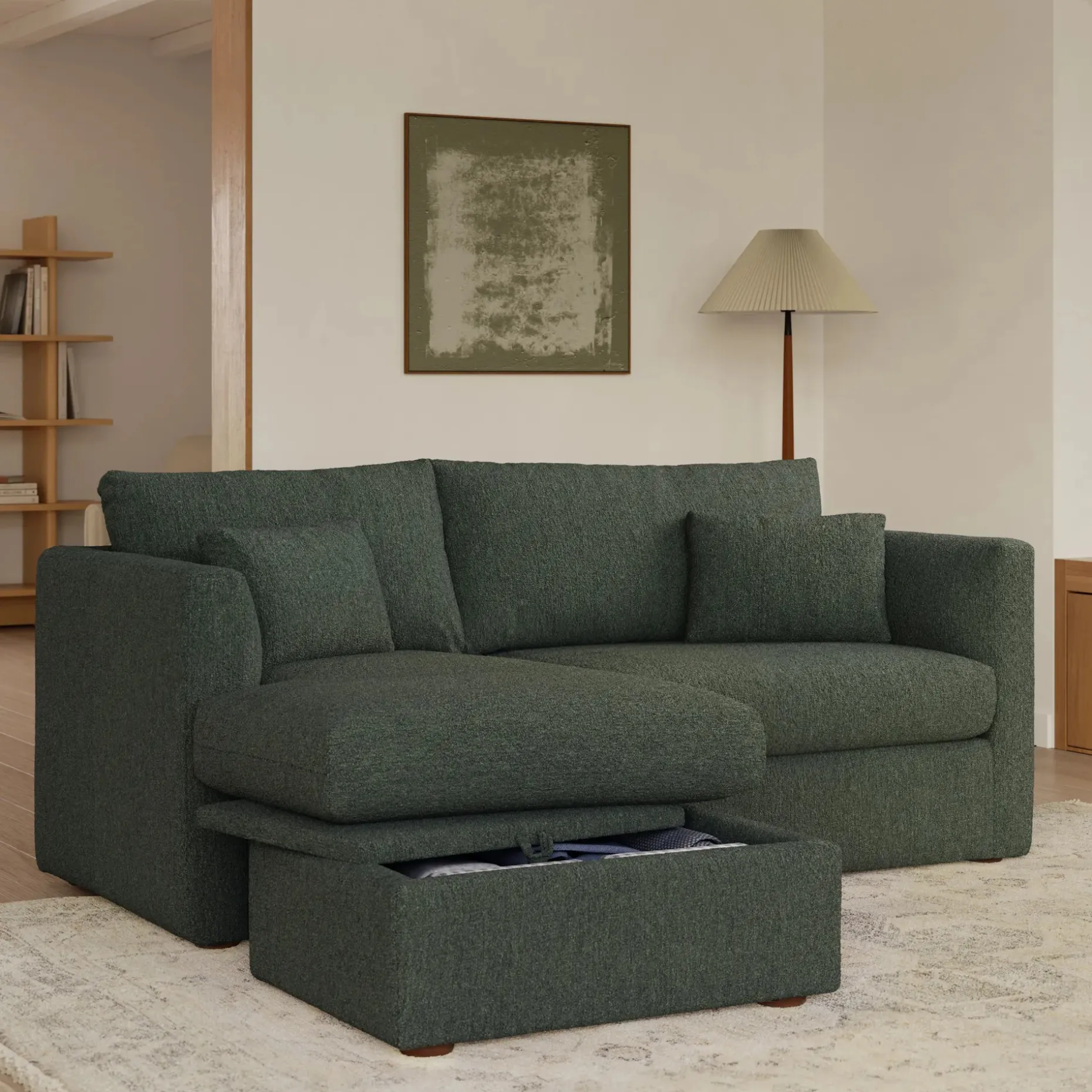 Marina 80" Reversible Storage Sectional - Green Wool Bouclé