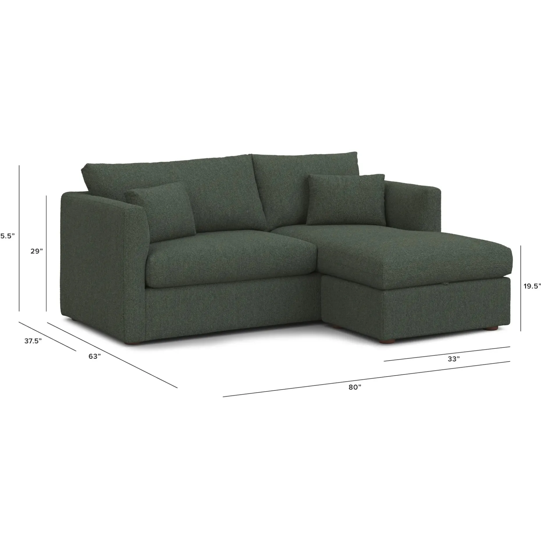 Marina 80" Reversible Storage Sectional - Green Wool Bouclé