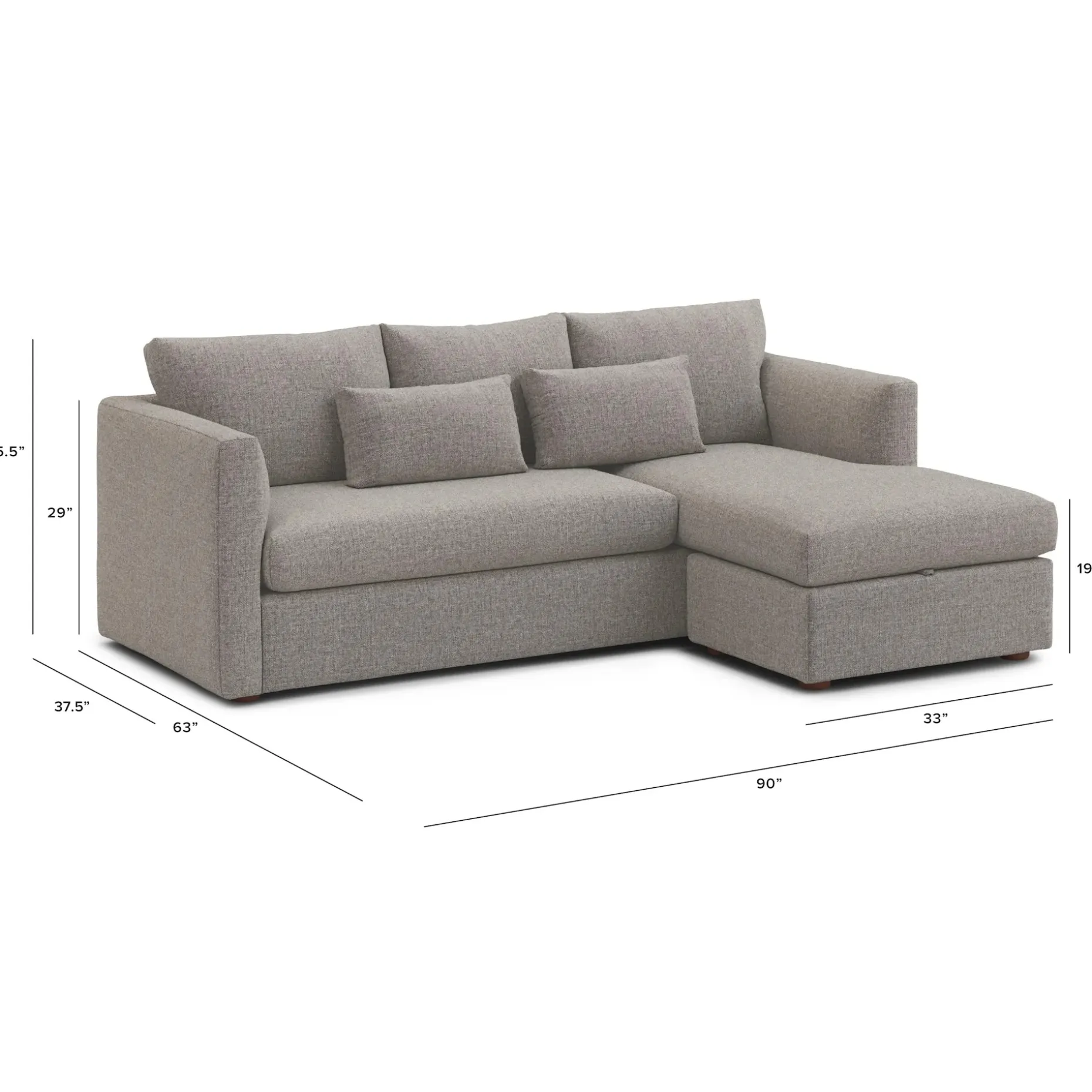 Marina 90" Reversible Storage Sectional - Hestia Gray