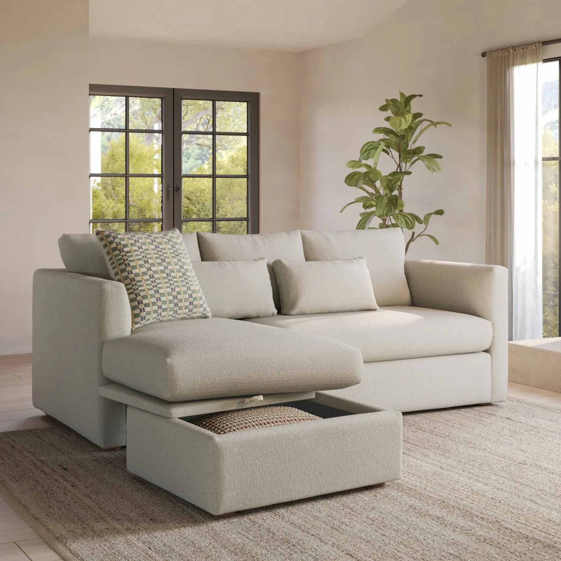 Marina 90" Reversible Storage Sleeper Sectional - Clover Ivory