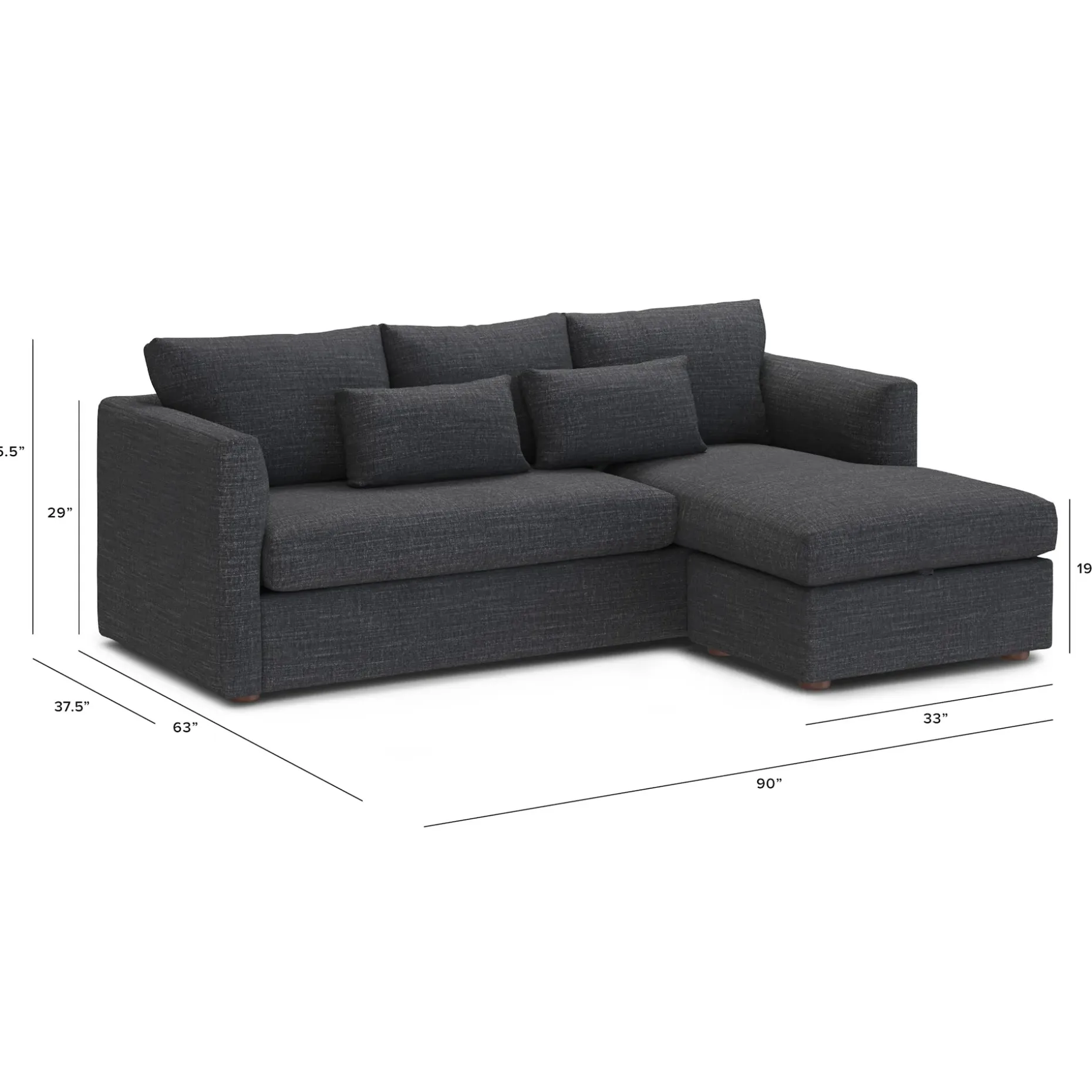 Marina 90" Reversible Storage Sleeper Sectional - Napa Charcoal
