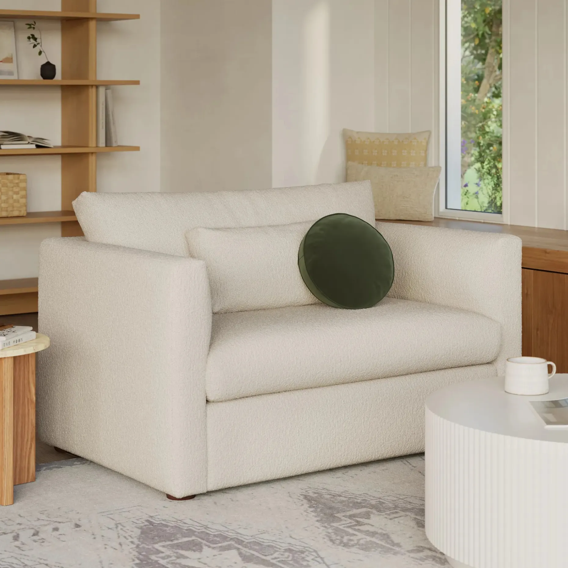 Marina 57" Sleeper Chair - Ivory Wool Bouclé