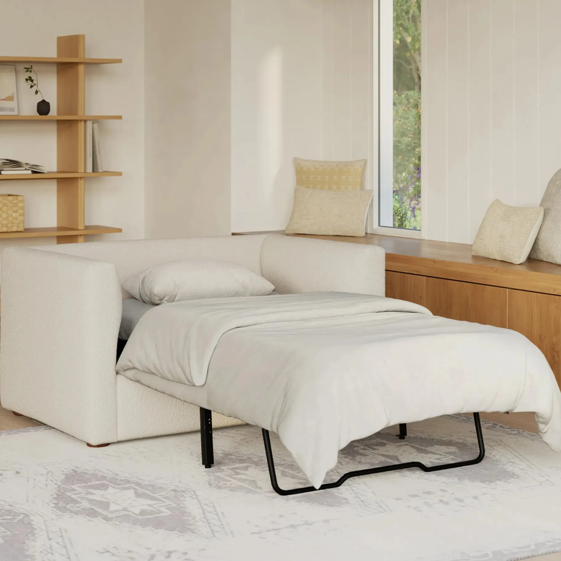 Marina 57" Sleeper Chair - Ivory Wool Bouclé