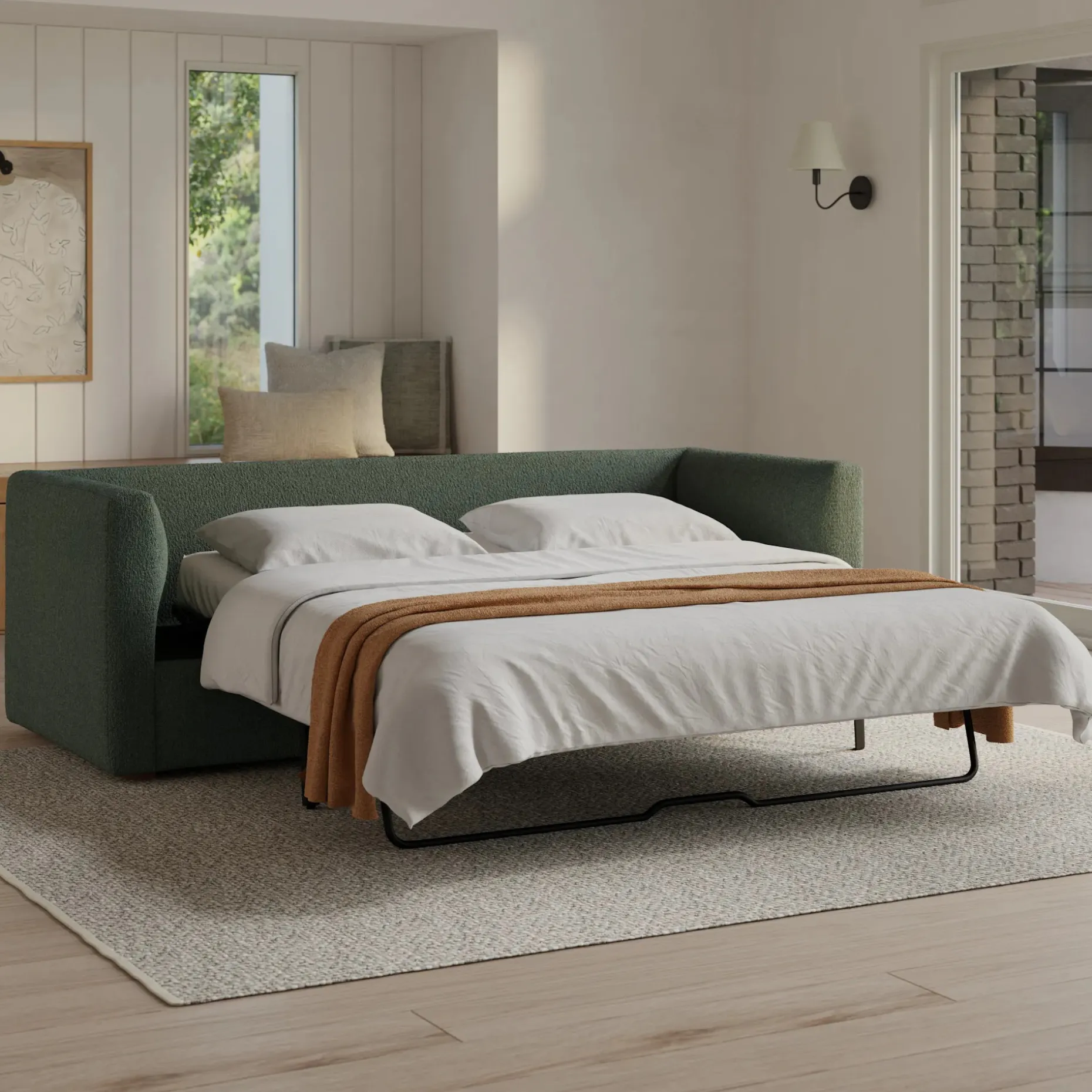 Marina 90" Sofa Bed - Green Wool Bouclé