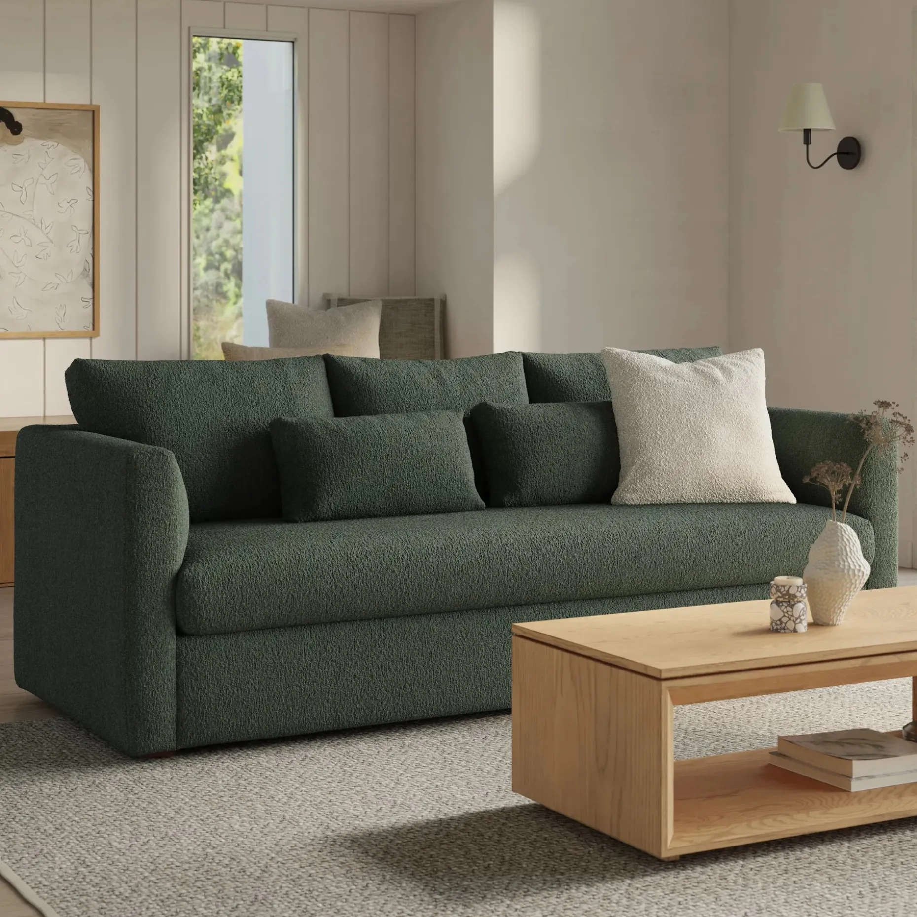 Marina 90" Sofa Bed - Green Wool Bouclé