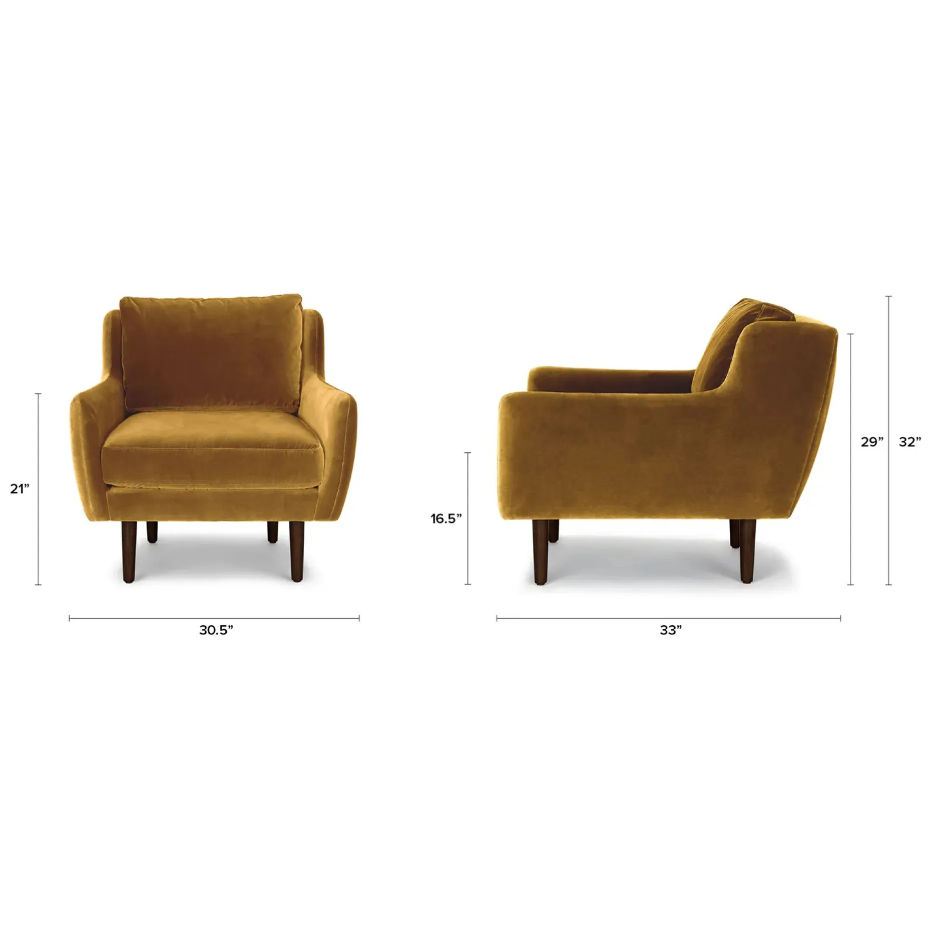 Matrix 30.5" Velvet Lounge Chair - Yarrow Gold