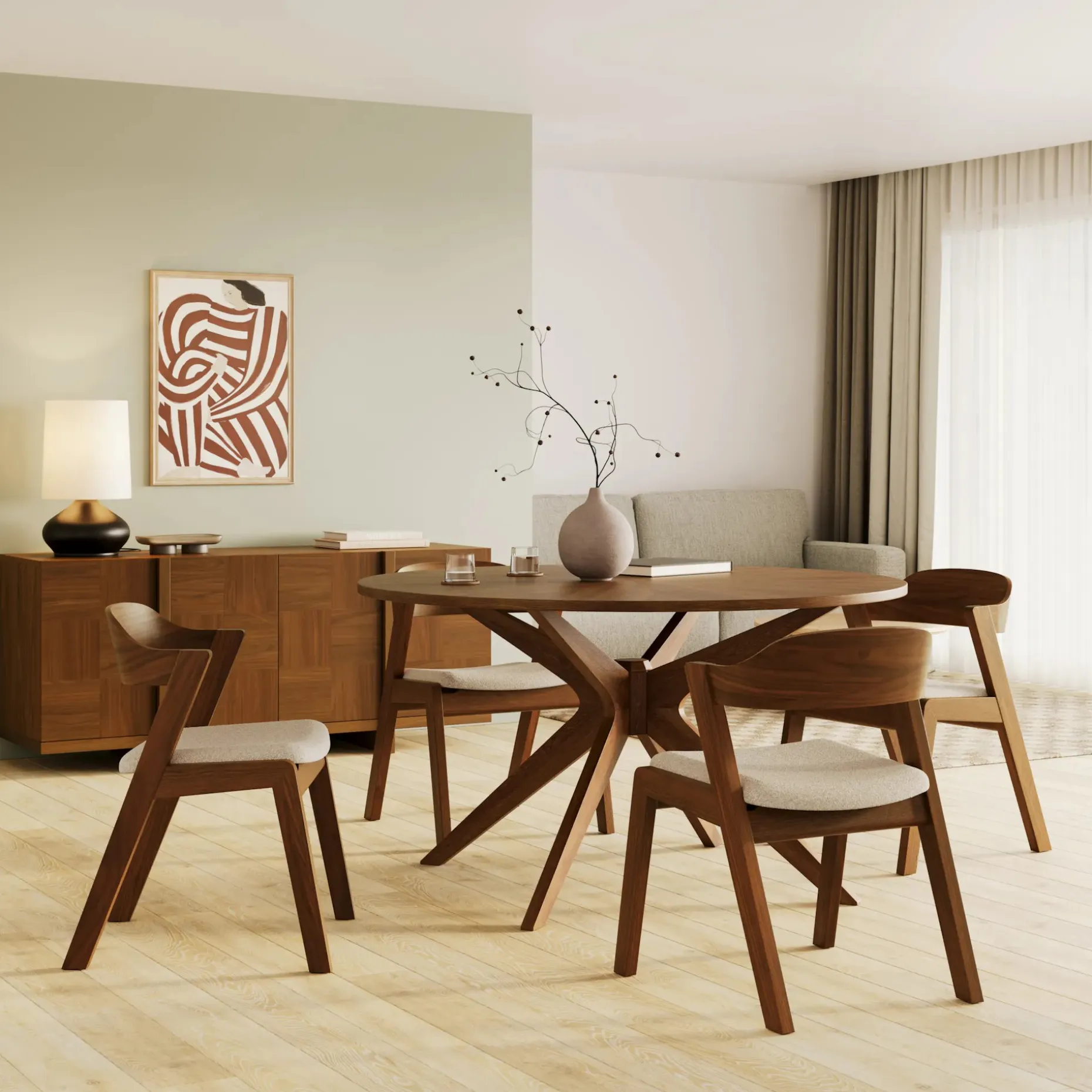 Meja Dining Chair - Walnut and Ratine Buff