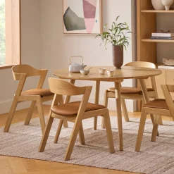 Meja Leather Dining Chair - Oak and Taos Tan