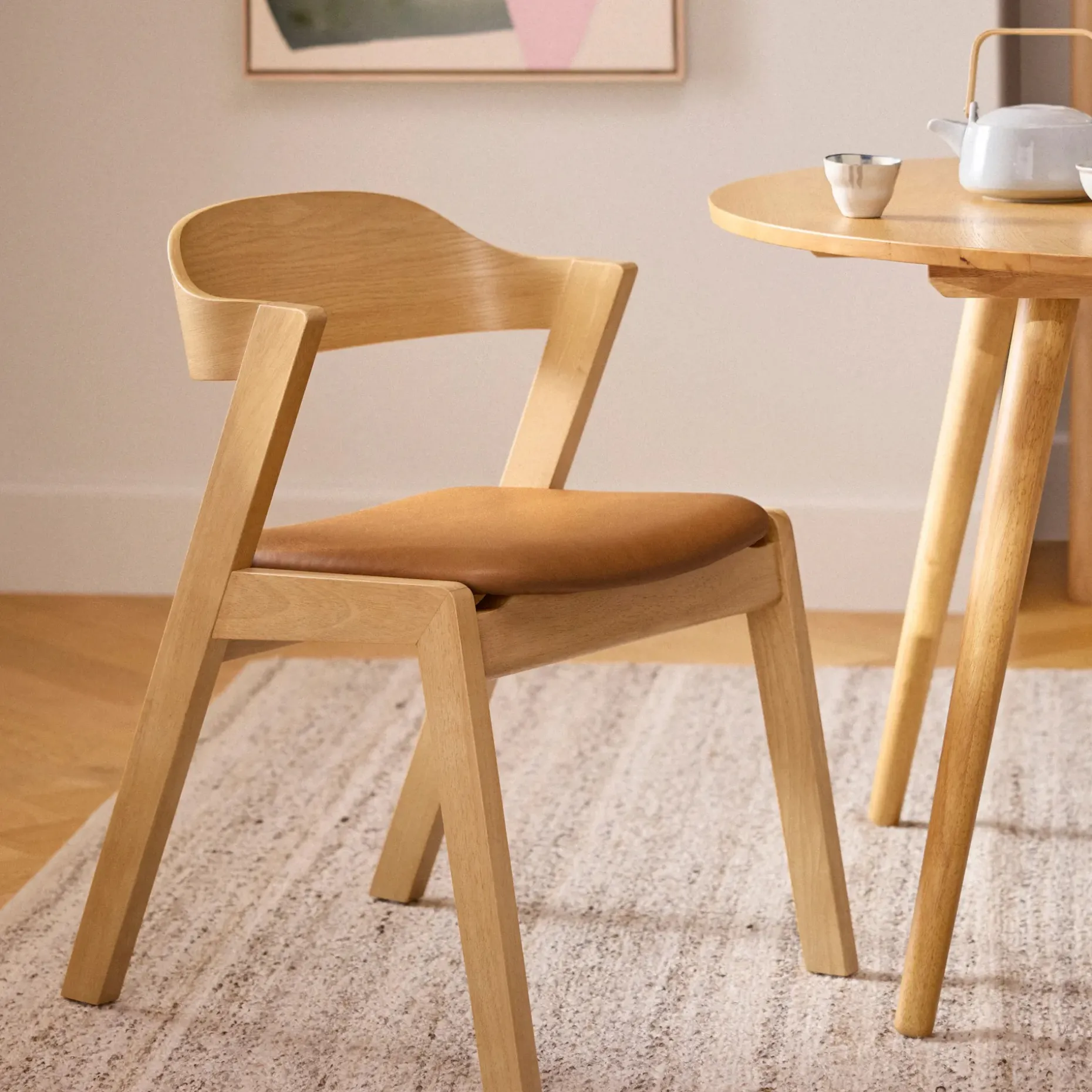 Meja Leather Dining Chair - Oak and Taos Tan
