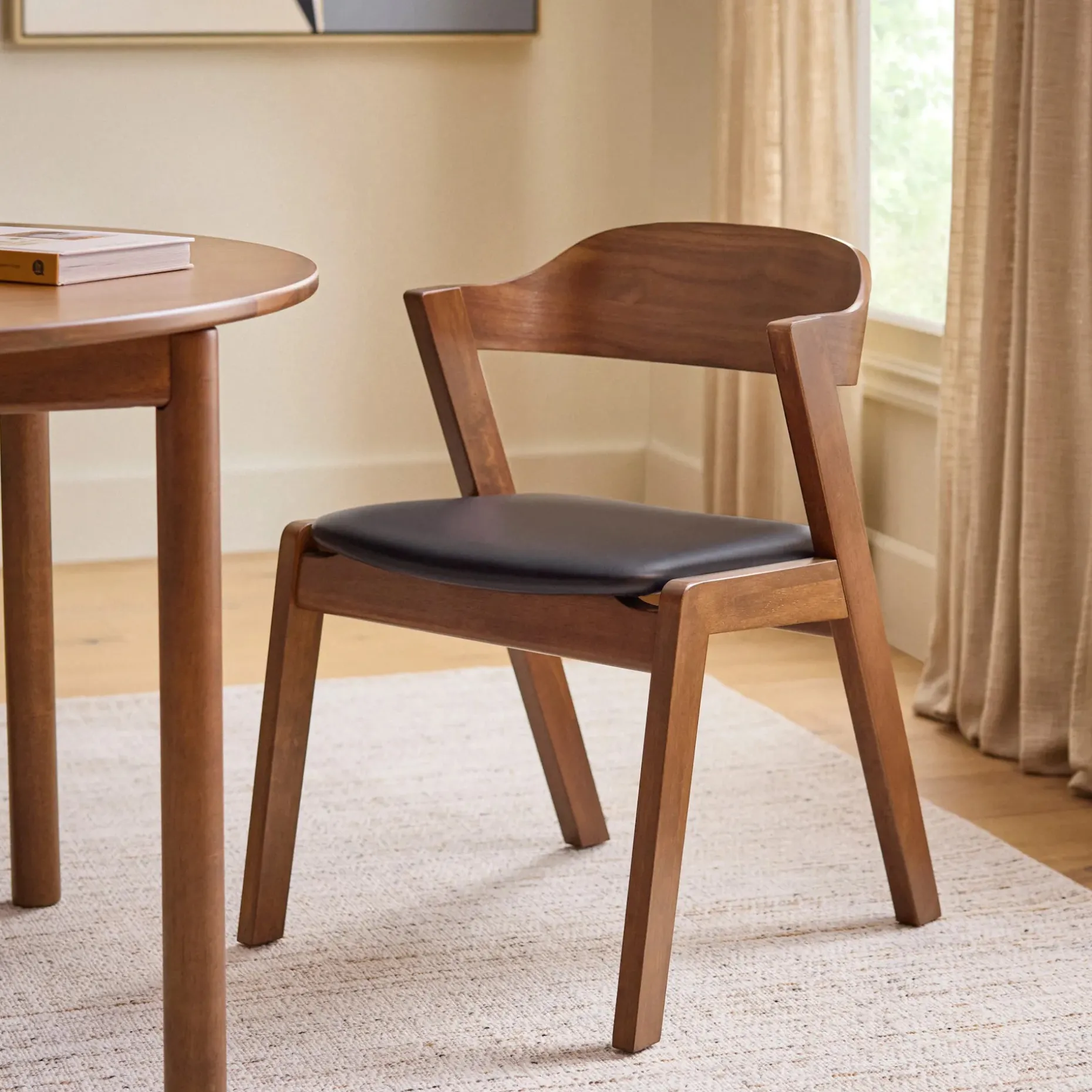 Meja Leather Dining Chair - Walnut and Oxford Black