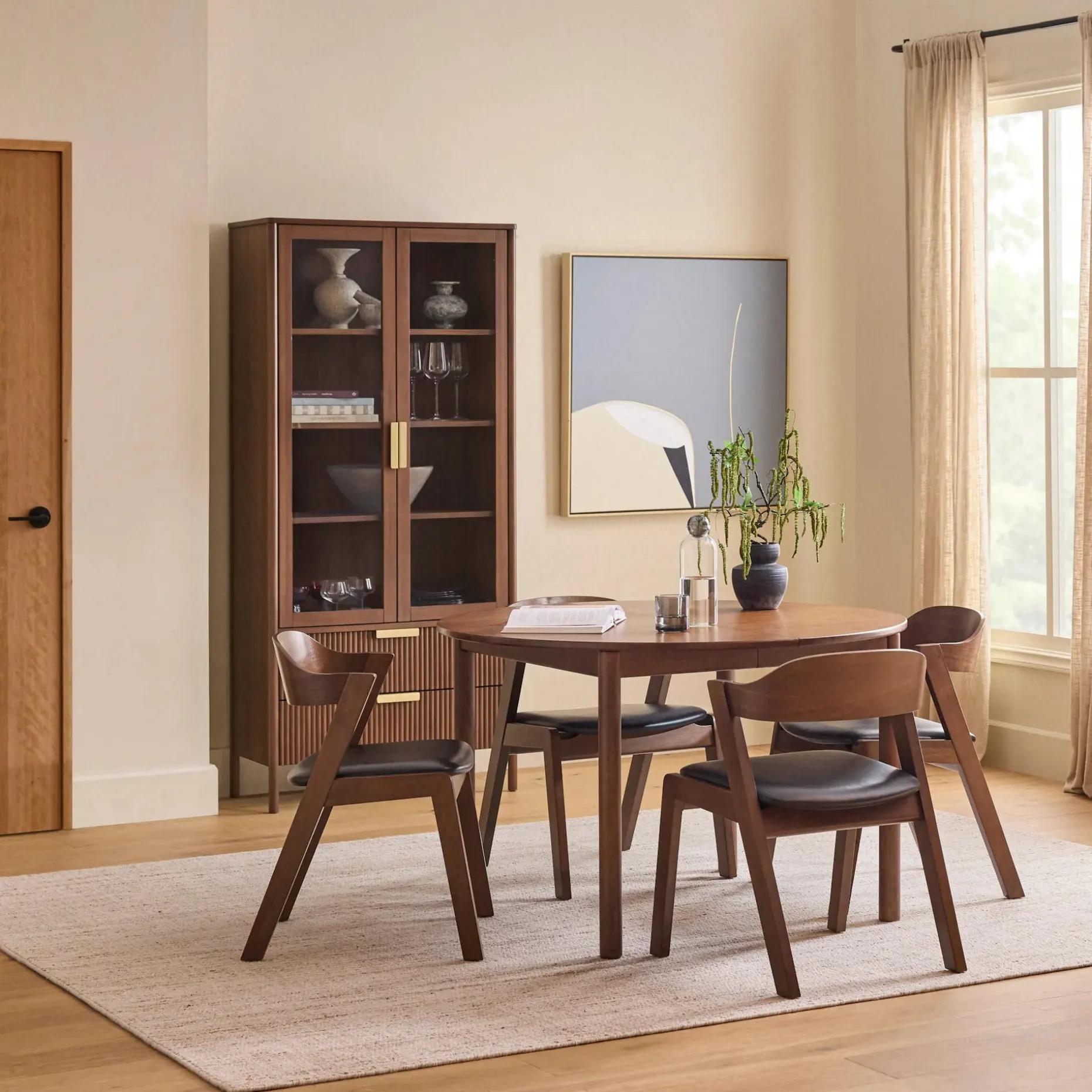 Meja Leather Dining Chair - Walnut and Oxford Black