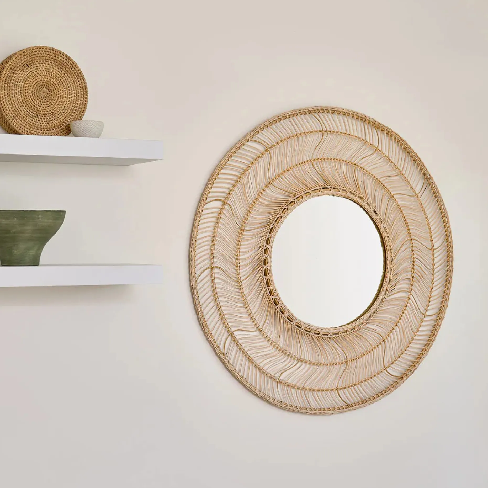 Meron Round Wall Mirror - Natural