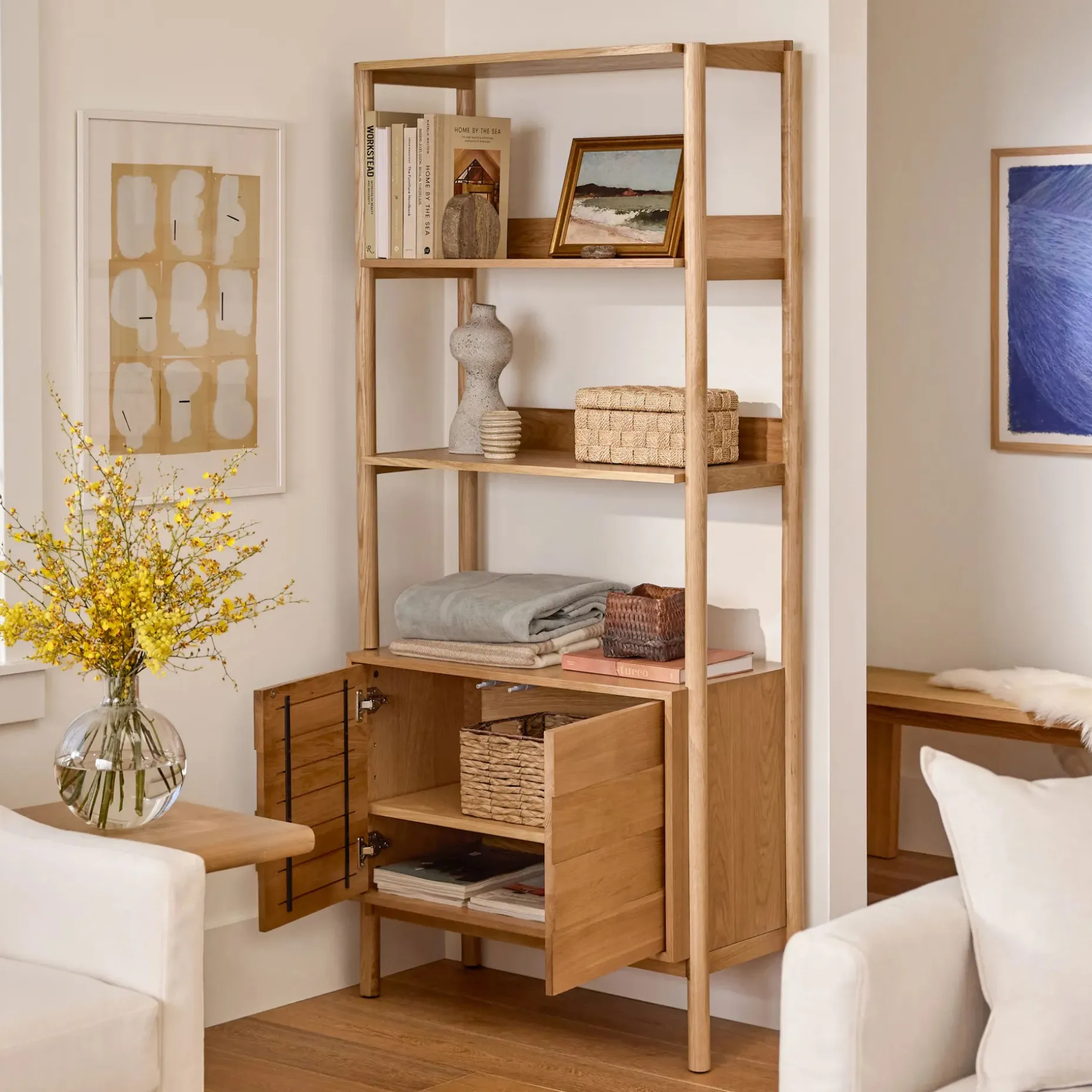 Merto 33" Shelving Unit with Storage - Natural Oak