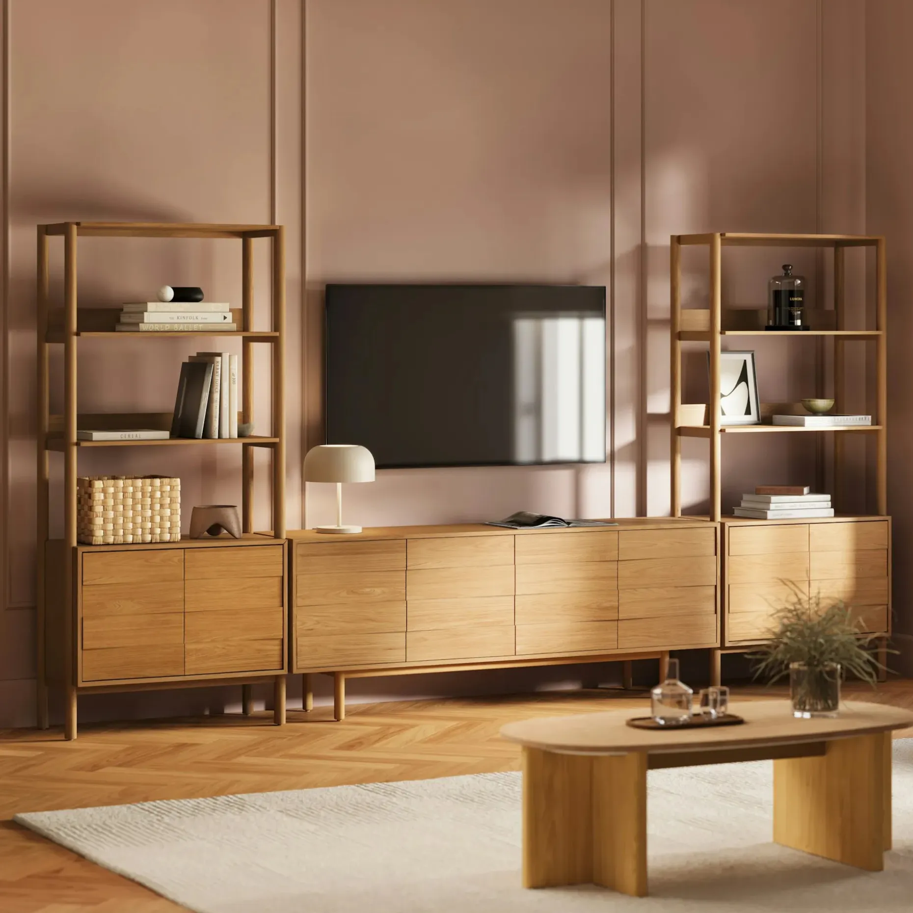 Merto 33" Shelving Unit with Storage - Natural Oak