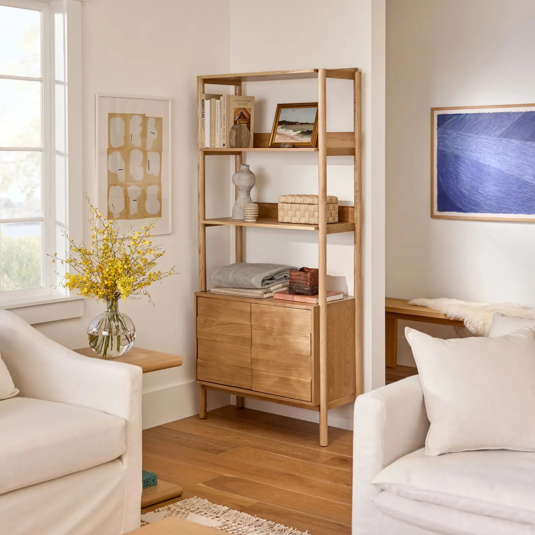 Merto 33" Shelving Unit with Storage - Natural Oak