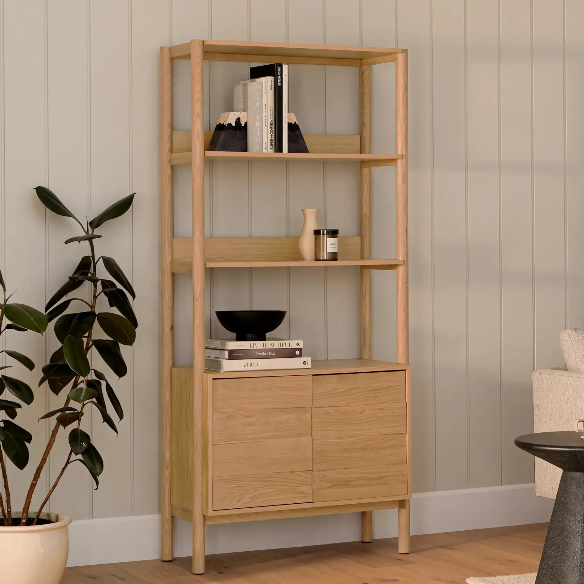 Merto 33" Shelving Unit with Storage - Natural Oak