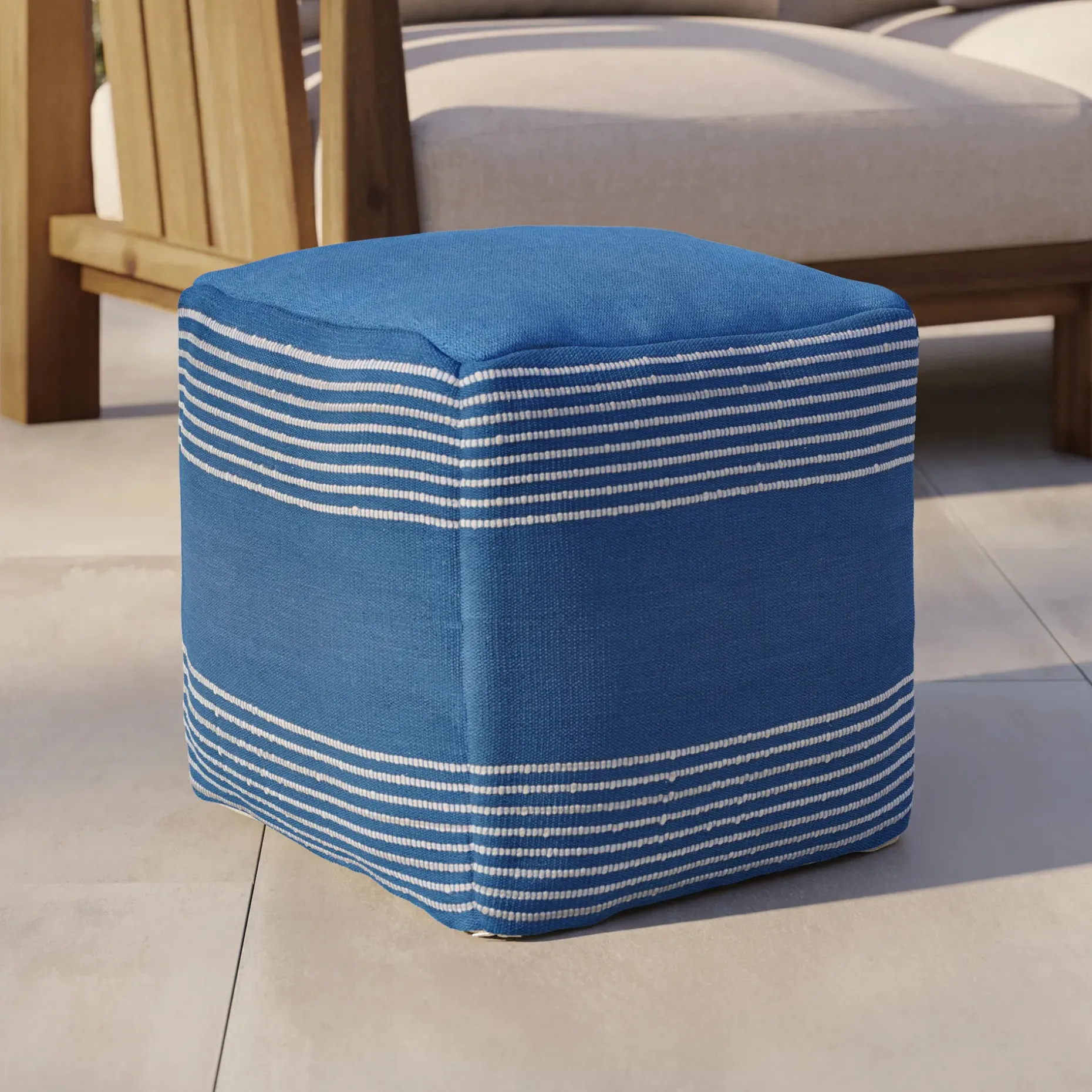 Mika 16" Indoor/Outdoor Pouf - Cobalt Blue