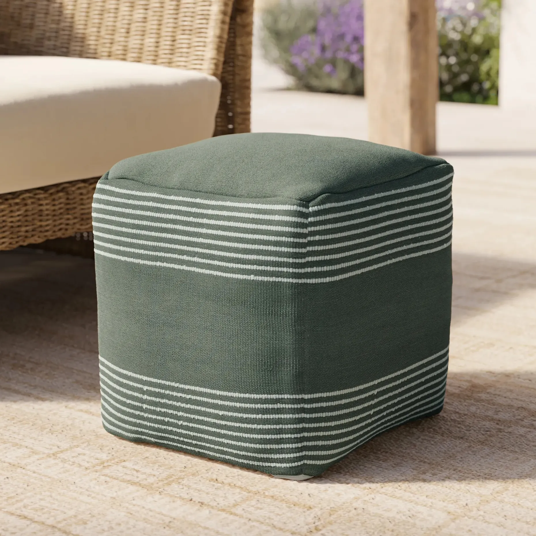 Mika 16" Indoor/Outdoor Pouf - Sea Green