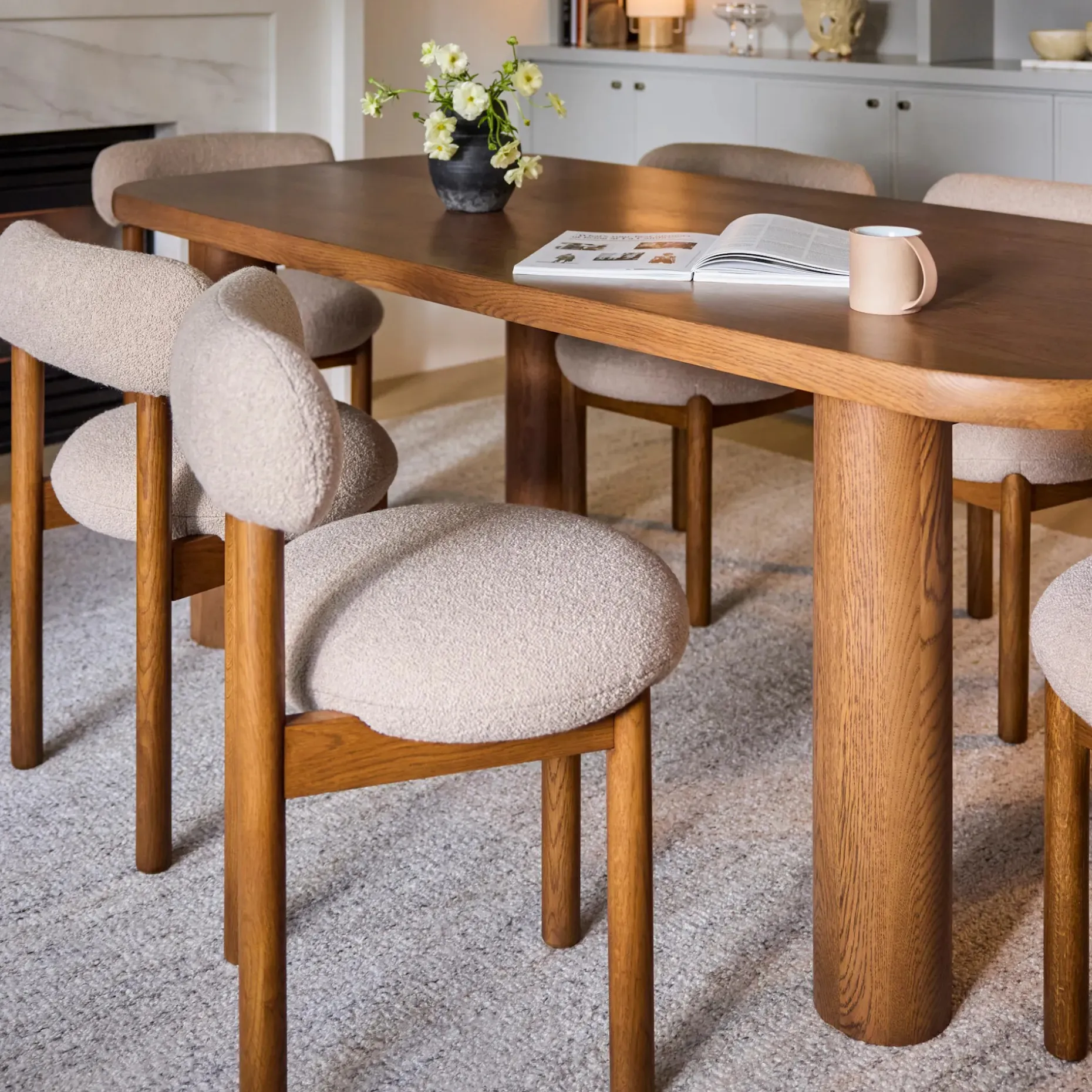 Munk Dining Chair - Smoked Oak and Sandstone Wool Bouclé
