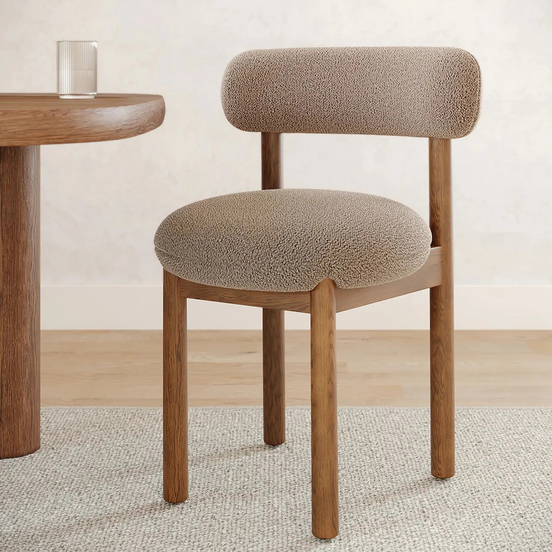Munk Dining Chair - Smoked Oak and Sandstone Wool Bouclé