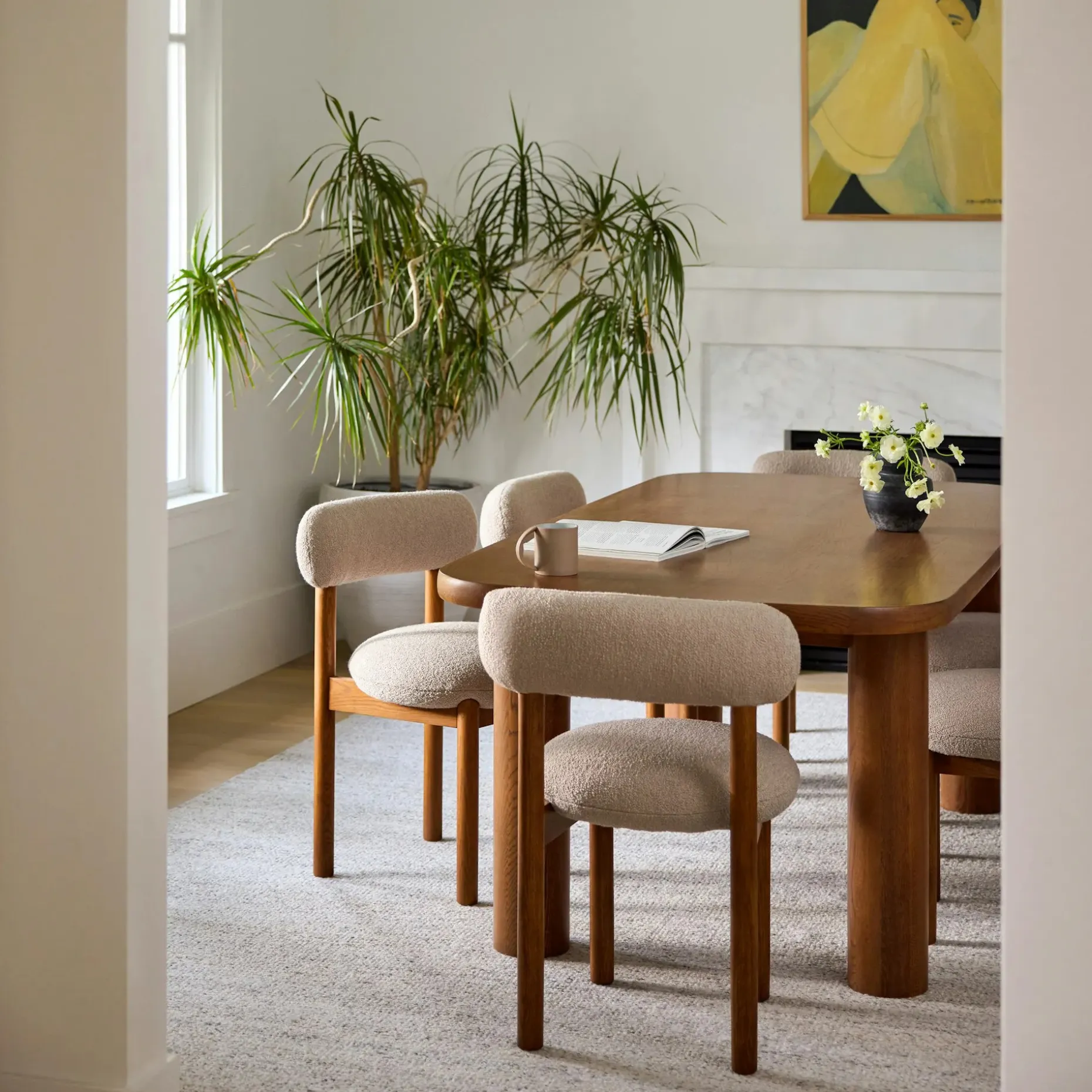 Munk Dining Chair - Smoked Oak and Sandstone Wool Bouclé