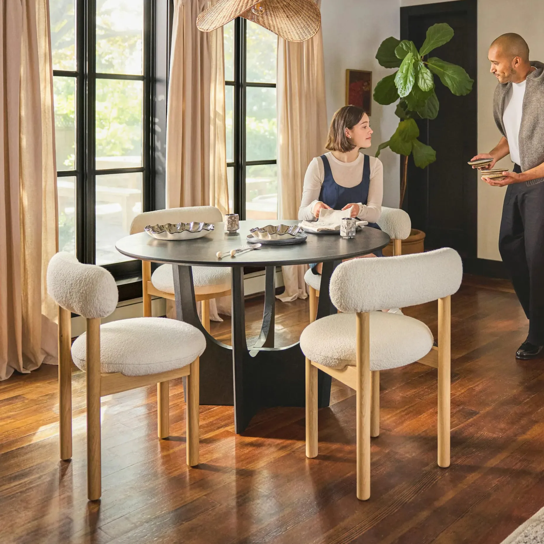 Munk Dining Chair - White Oak and Ivory Wool Bouclé