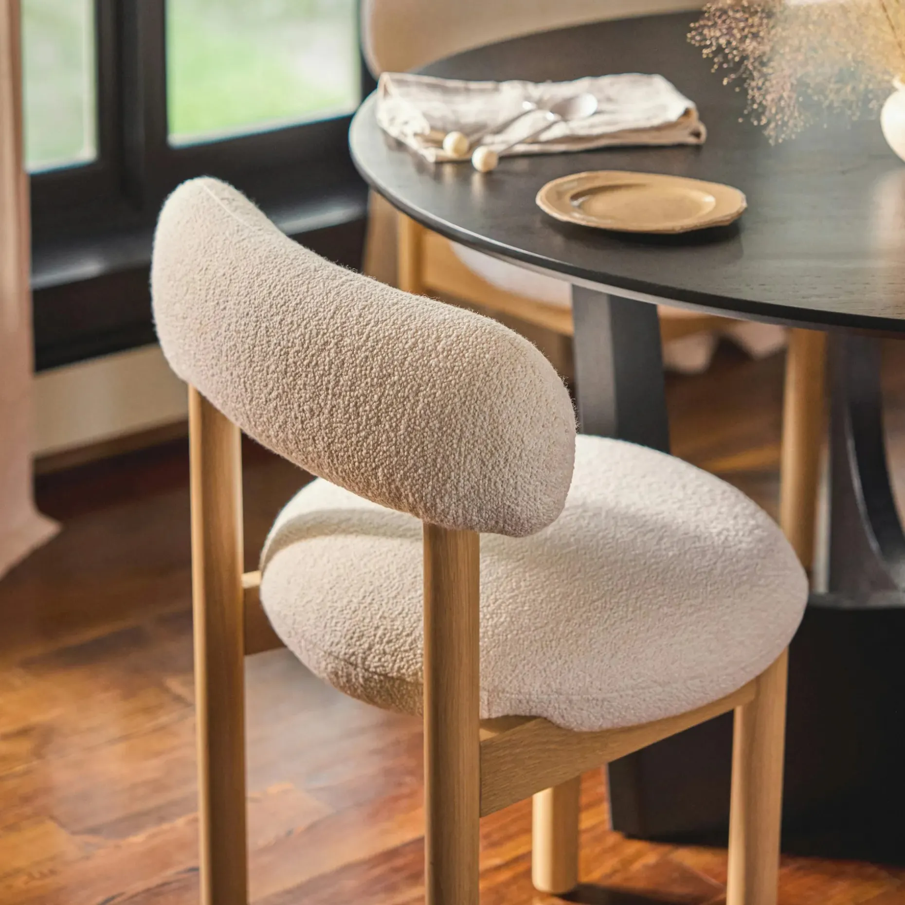 Munk Dining Chair - White Oak and Ivory Wool Bouclé