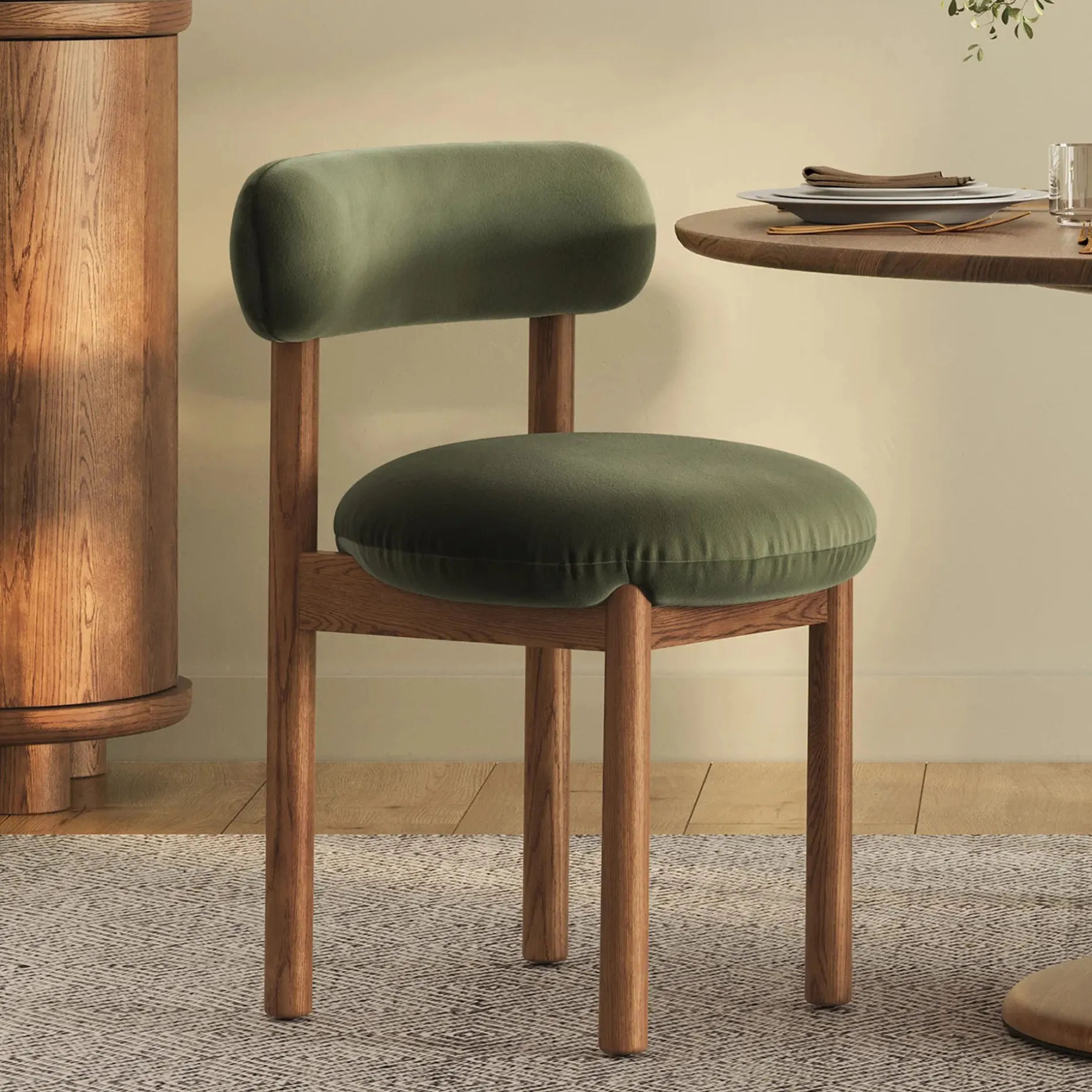 Munk Velvet Dining Chair - Smoked Oak and Hale Fir Green