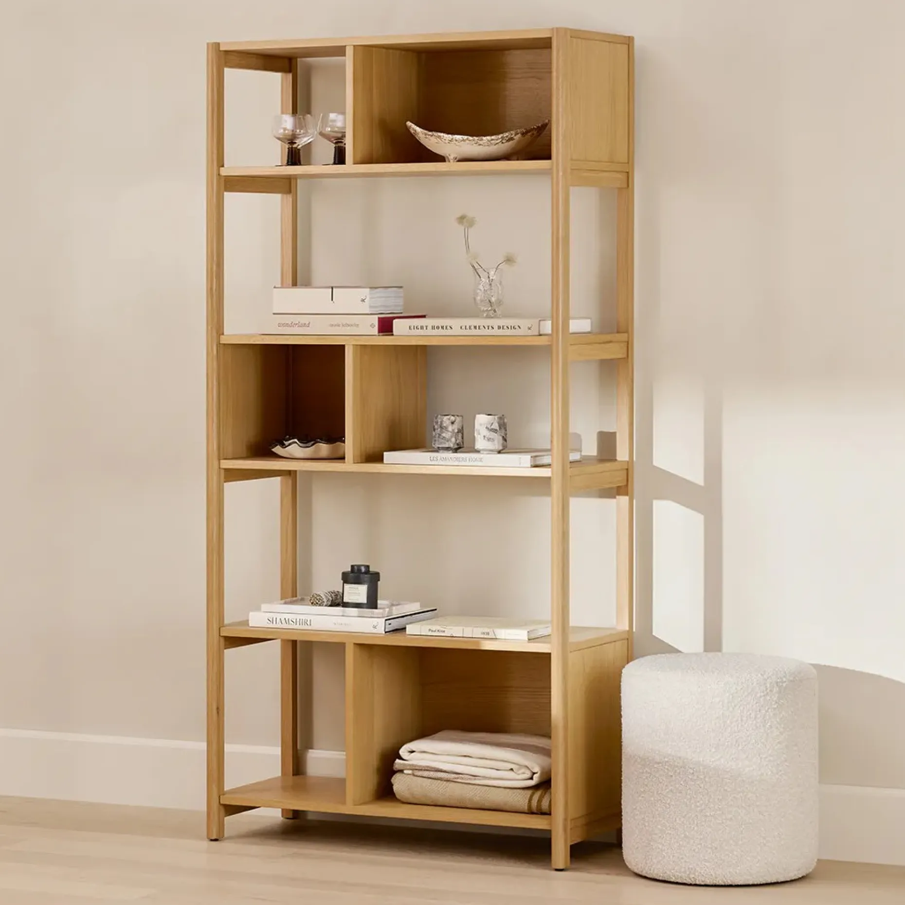 Mysen 34" Bookcase, Tall - Natural Oak