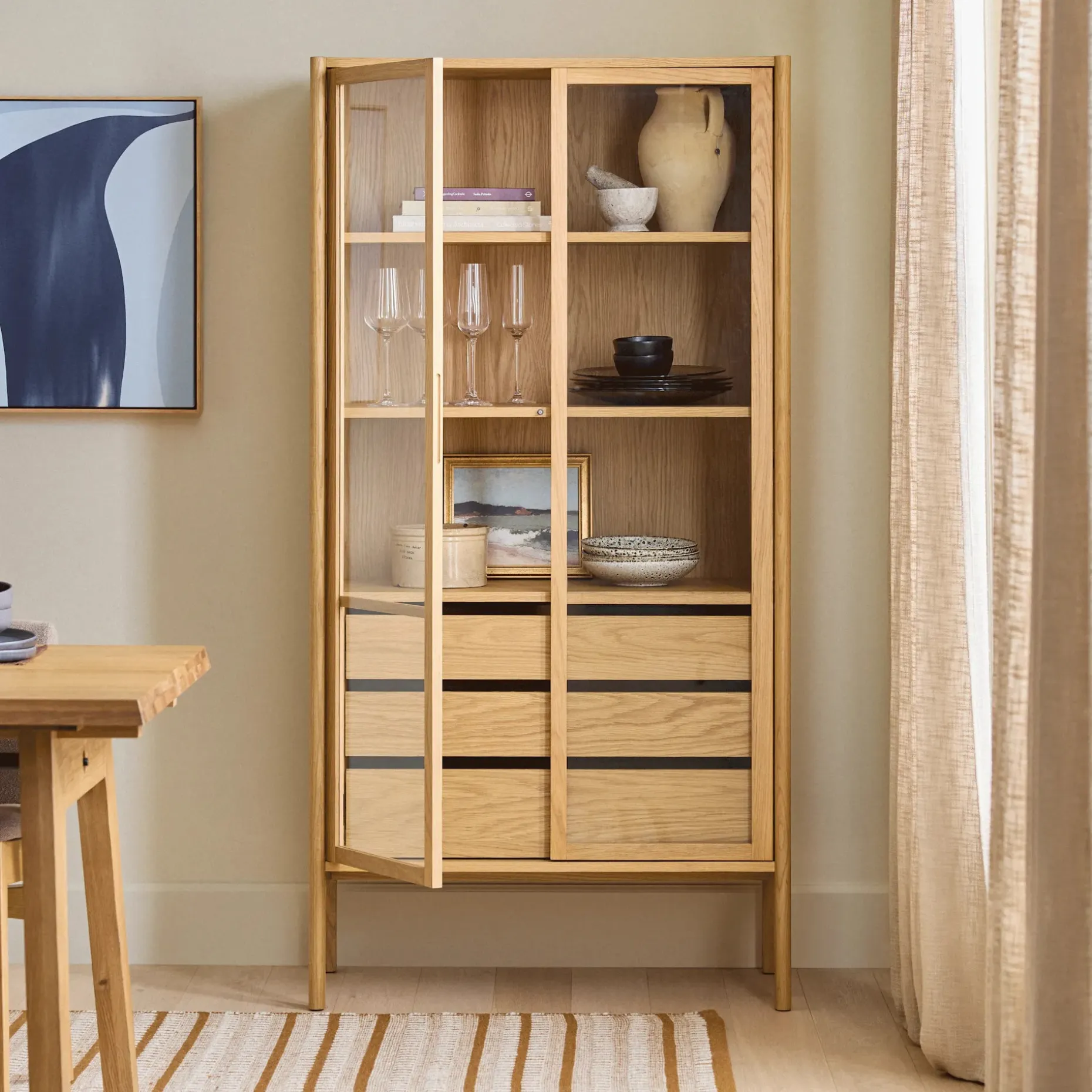 Mysen 35.5" Glass Cabinet - Natural Oak