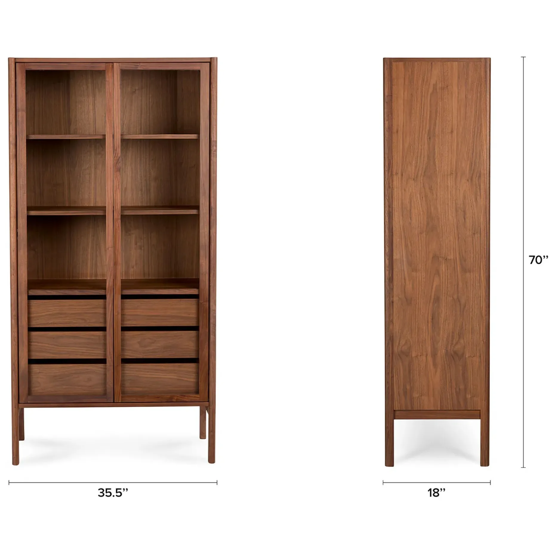 Mysen 35.5" Glass Cabinet - Walnut