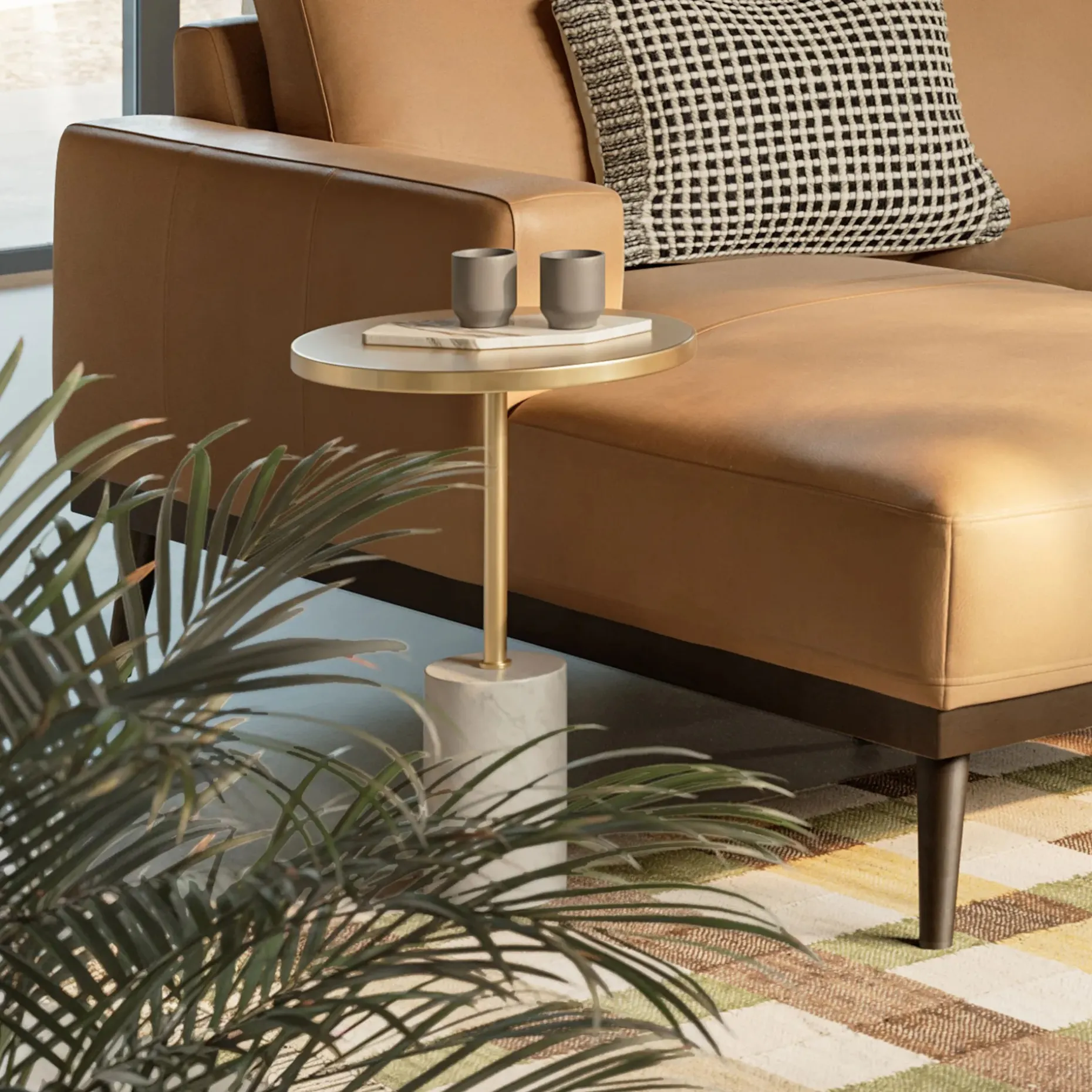 Narro Marble Side Table - Brass