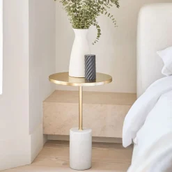 Narro Marble Side Table - Brass