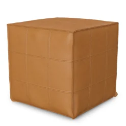 Nash 18" Leather Pouf - Taos Tan