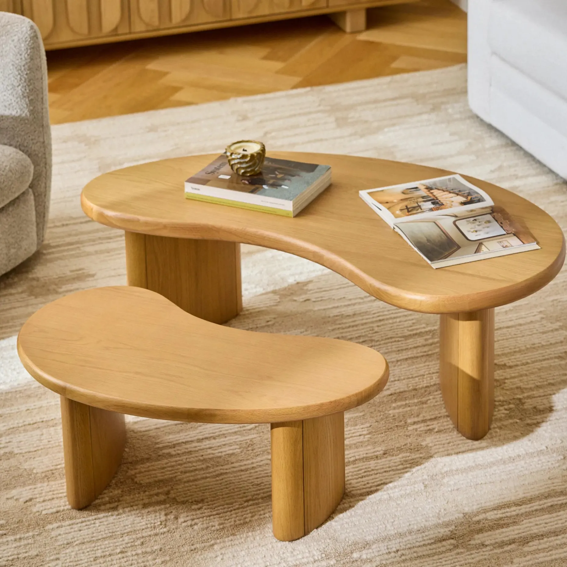 Neah 49" Nesting Coffee Table Set - Natural Oak