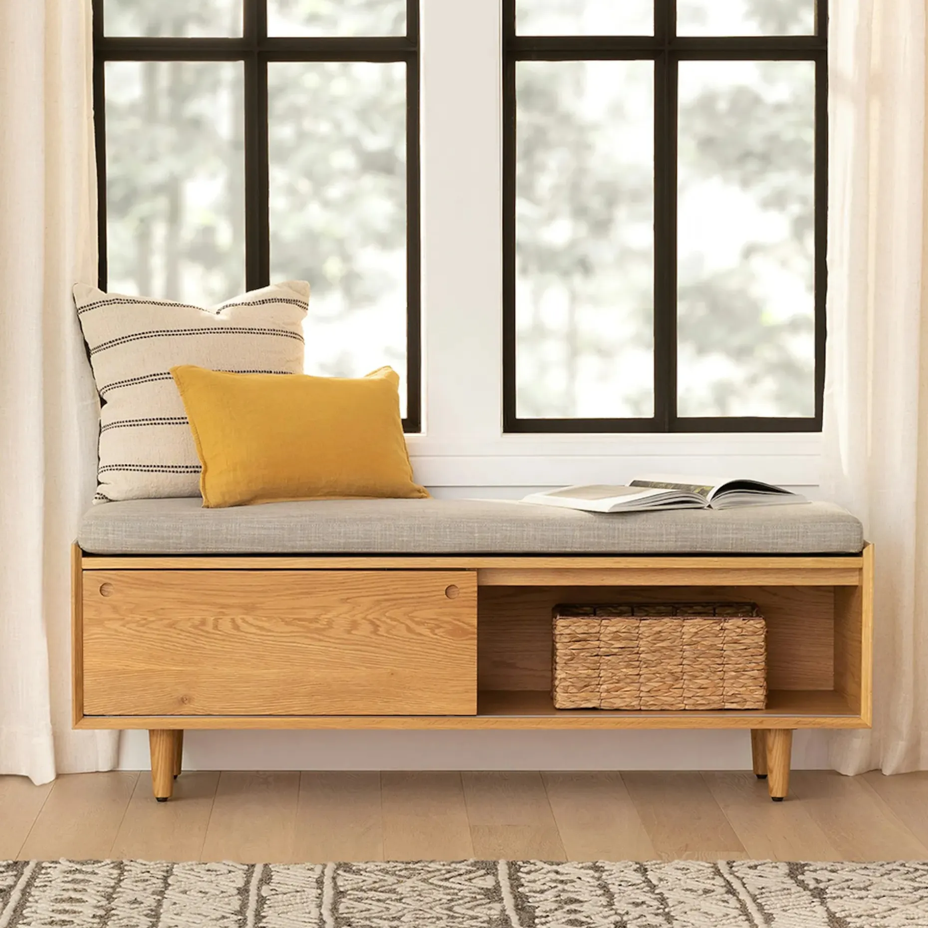 Nederin 55.5" Bench - Oak and Rain Cloud Gray