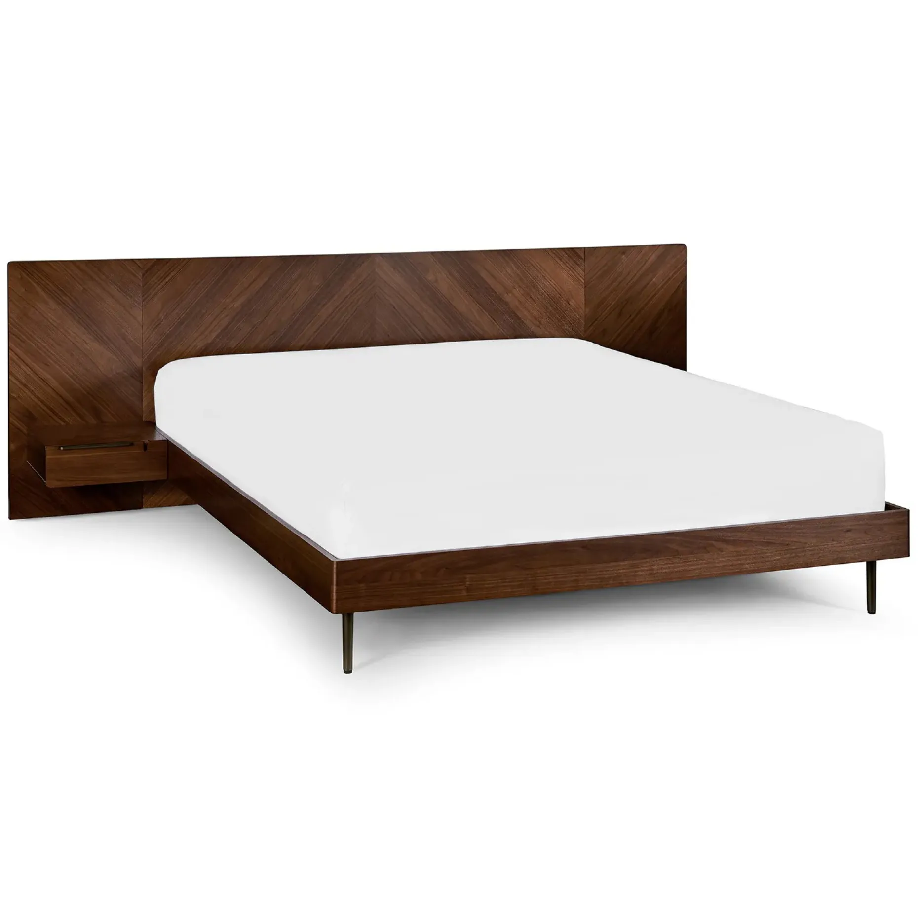 Nera California King Low Profile Bed with Nightstands Set - Walnut