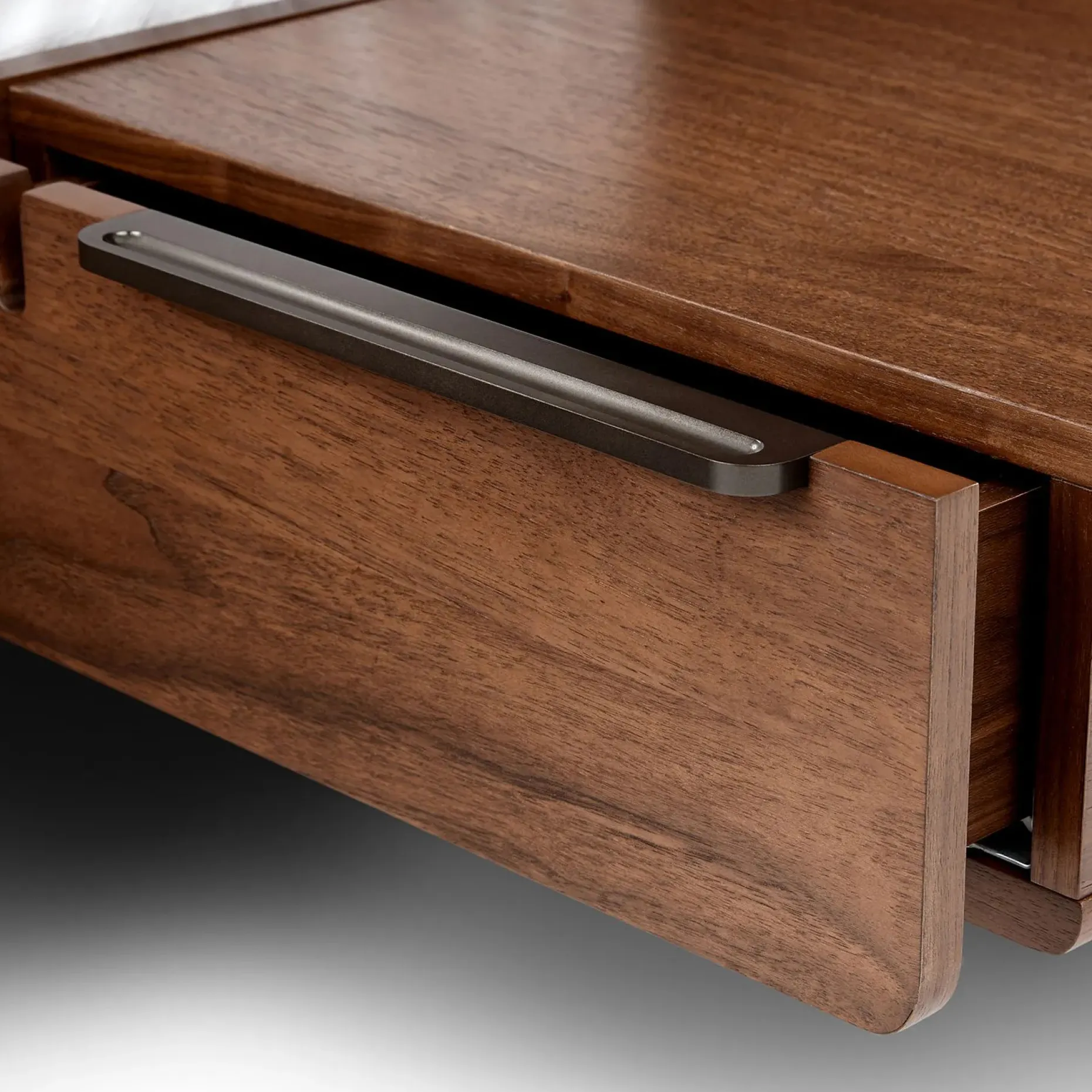 Nera California King Low Profile Bed with Nightstands Set - Walnut