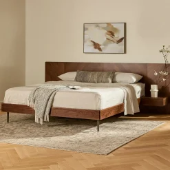 Nera California King Low Profile Bed with Nightstands Set - Walnut