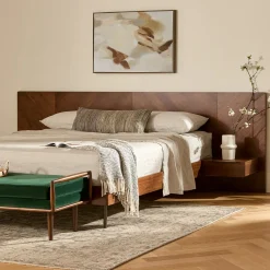 Nera California King Low Profile Bed with Nightstands Set - Walnut