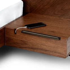 Nera California King Low Profile Bed with Nightstands Set - Walnut